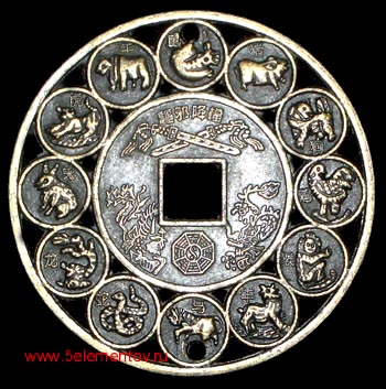 Китайская монета удачи - 12 Животных ажурная