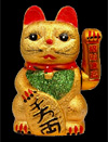 Манэки-неко - денежный кот на батарейках золотой керамический h = 21 см